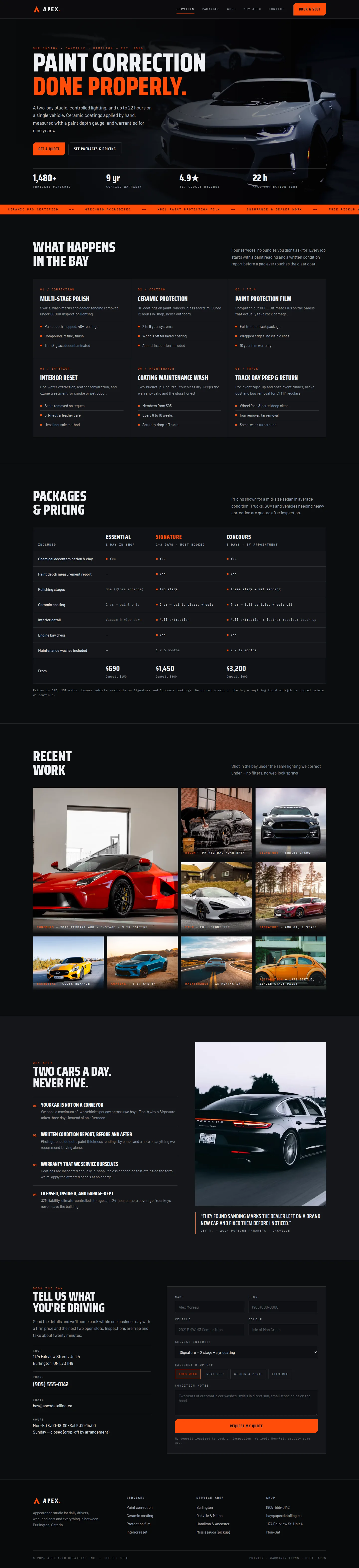 APEX Auto Detailing concept homepage, desktop