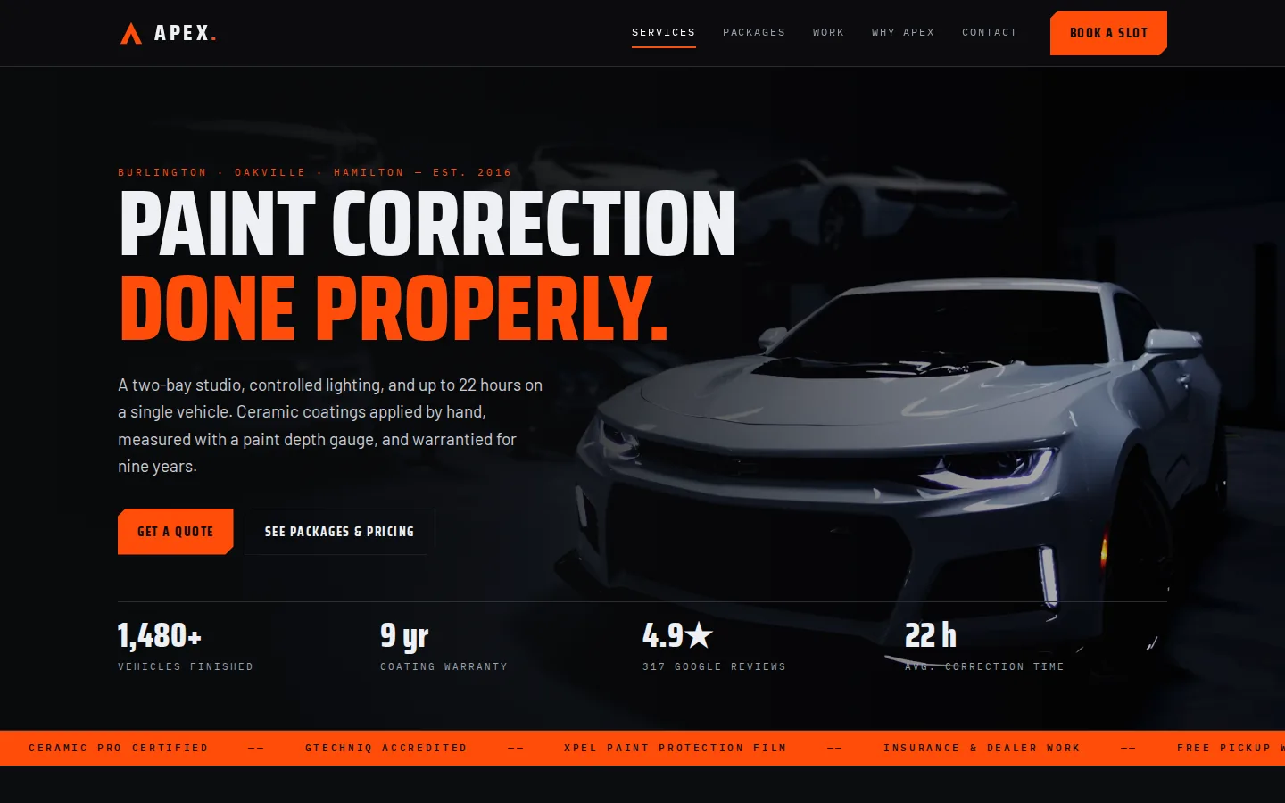 APEX Auto Detailing concept homepage built by KRD Websmith