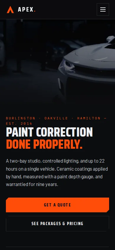 APEX Auto Detailing concept on a phone