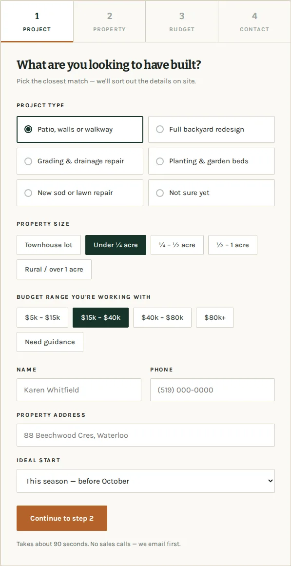 Estimate form detail from the EVERCREST Outdoor concept