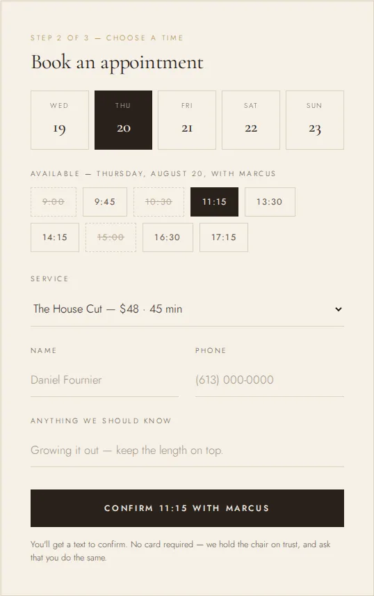 Service and price list from the NOIR HOUSE concept
